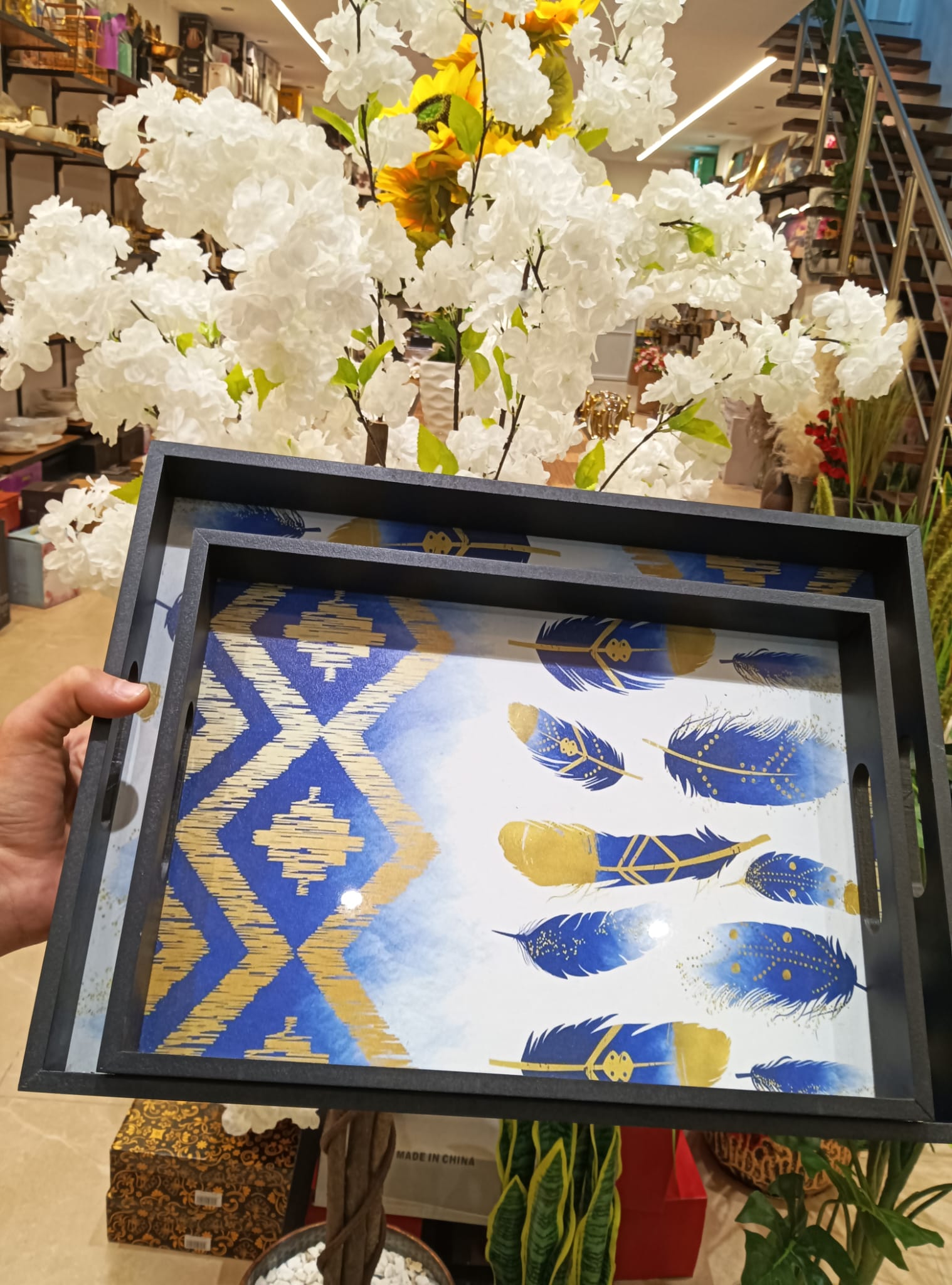 طقم صواني خشب قطعتين