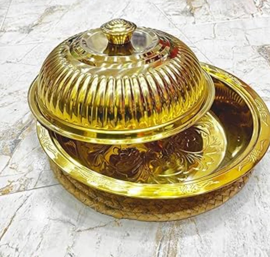 سدر منسف معدن ذهبي مع غطاءء حجم وسط 